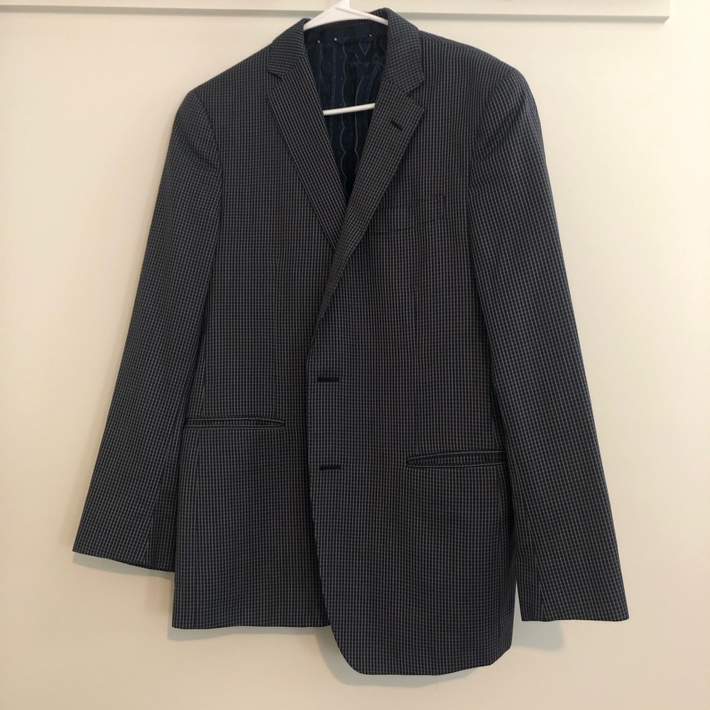 Etro silk wool blend checkered sport coat like new navy white